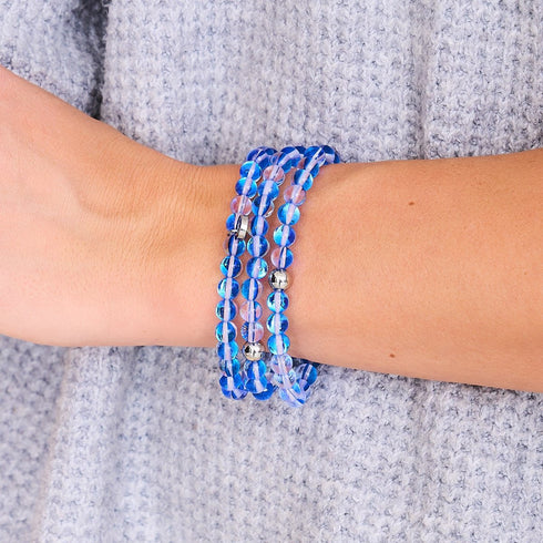 Andromède bleue | Argent | Bracelet de perles de verre galaxie